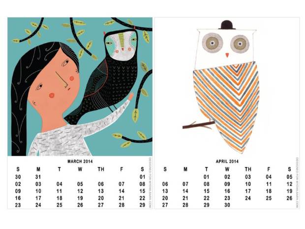 Free 2014 calendar by My Owl Barn Boheme Interior blog